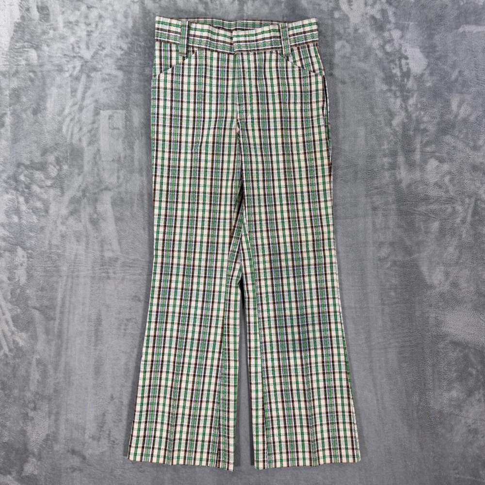 Vintage New JC Penney Penn Prest Trousers Kids Size 12 26x26.5 Plaid Green Brown